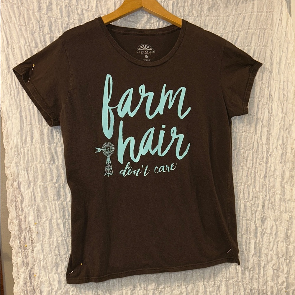 Lost Creek Outfitters: Brown Tee with Teal Graphic, Cotton, Size: XL